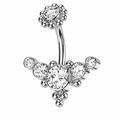 Silbernes Bauchnabelpiercing mit Zirkonia Cluster – Chirurgischer Stahl & Innengewinde 1,6 x 10 mm