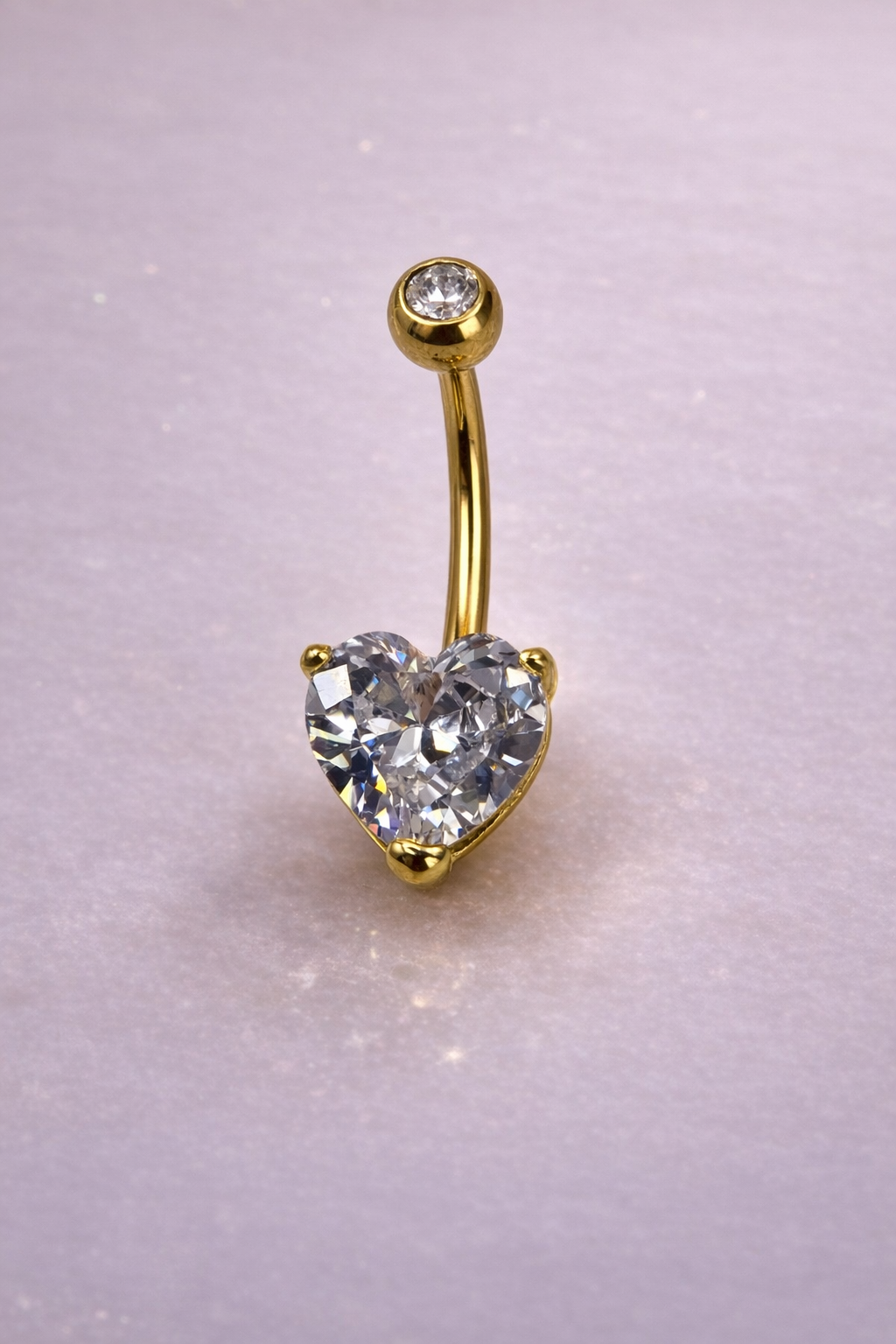 Goldenes Bauchnabelpiercing Herz mit Zirkonia – Chirurgischer Stahl & Außengewinde 1,6 x 10 mm