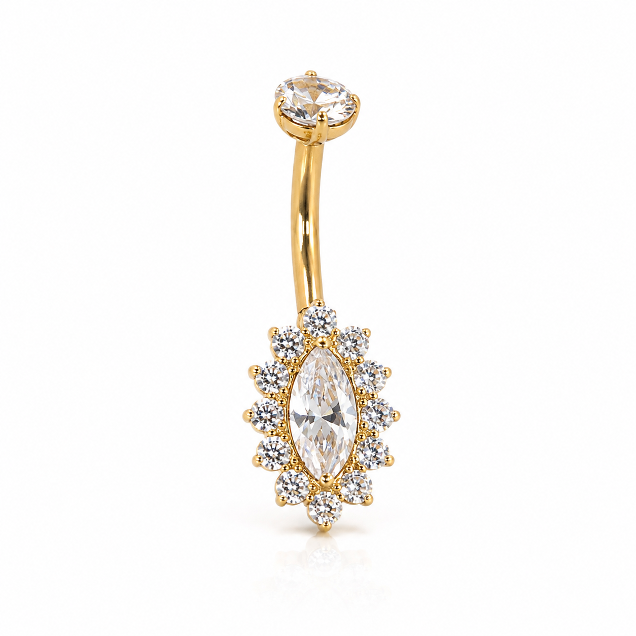 Titan Bauchnabelpiercing Gold – Elegantes Marquise-Design mit Zirkonia