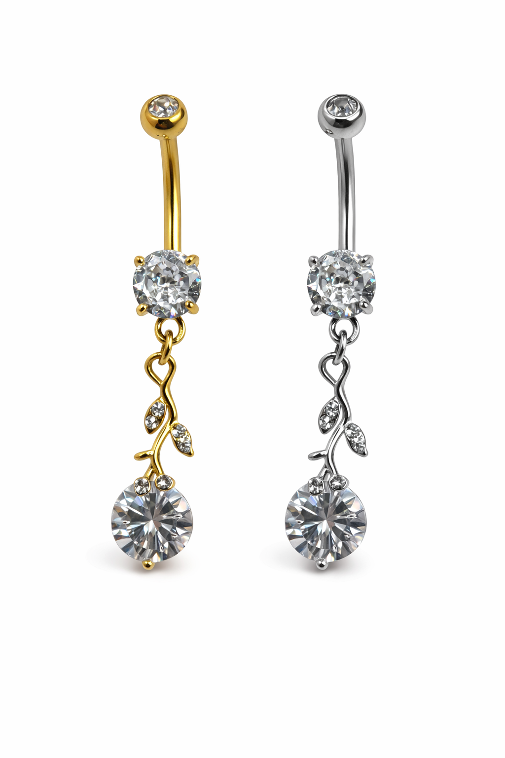 Bauchnabelpiercing aus chirurgischem Stahl – Zirkonia Anhänger (2 Farben, Außengewinde) 1,6 x 10 mm