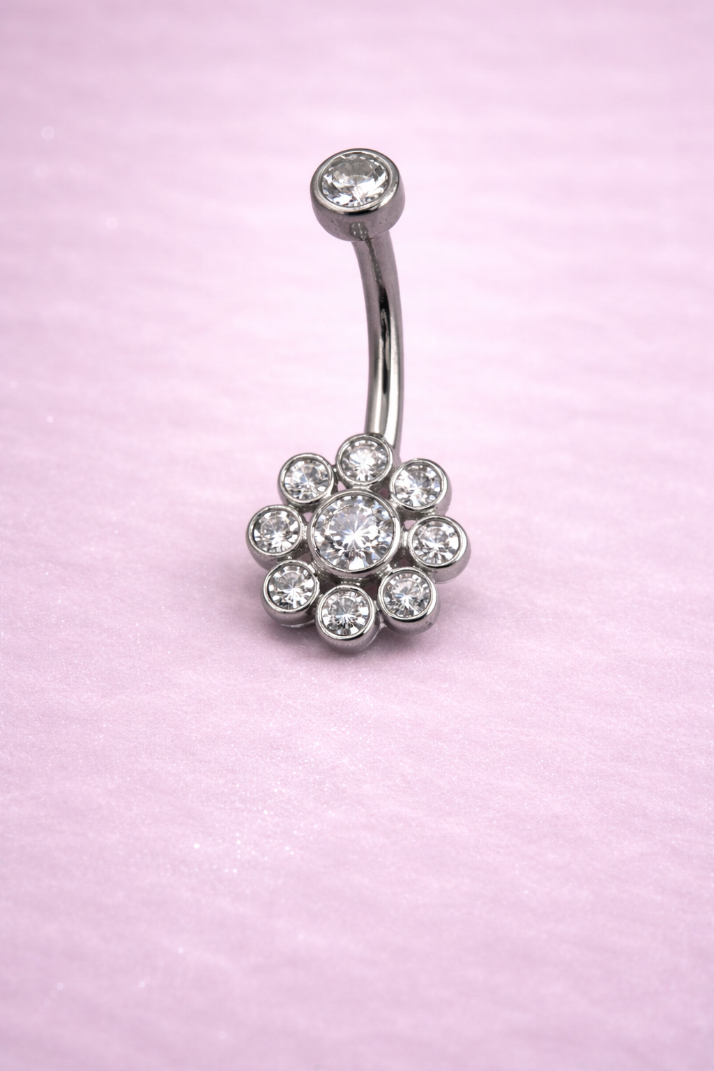 Silbernes Bauchnabelpiercing Blume mit Zirkonia – Chirurgischer Stahl & Innengewinde 1,6x 10 mm