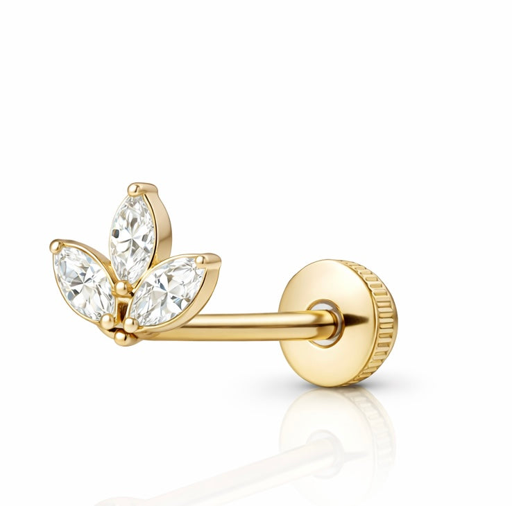Titan Cartilage Piercing mit Zirkonia – Goldfarben, Blütenform ohne Anhänger