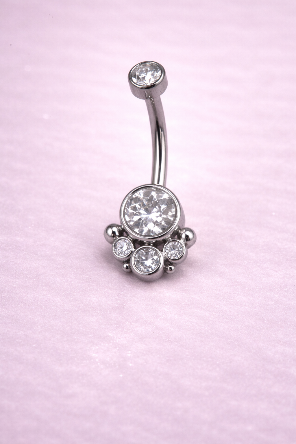 Silbernes Bauchnabelpiercing mit Zirkonia Cluster – Chirurgischer Stahl & Innengewinde 1,6x 10 mm
