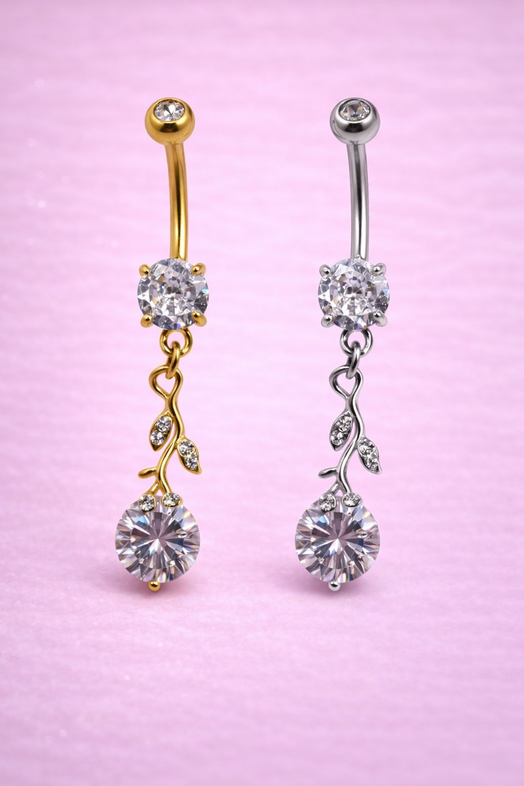 Bauchnabelpiercing aus chirurgischem Stahl – Zirkonia Anhänger (2 Farben, Außengewinde) 1,6 x 10 mm