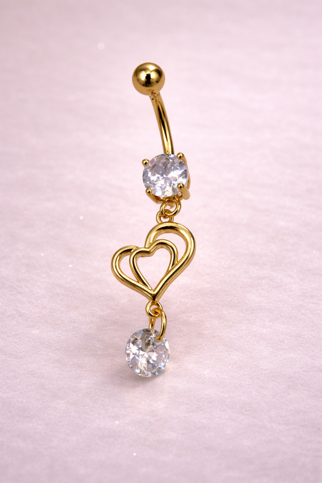 Goldenes Bauchnabelpiercing mit Doppelherz & Zirkonia Anhänger – Chirurgischer Stahl & Außengewinde 1,6 x 10 mm