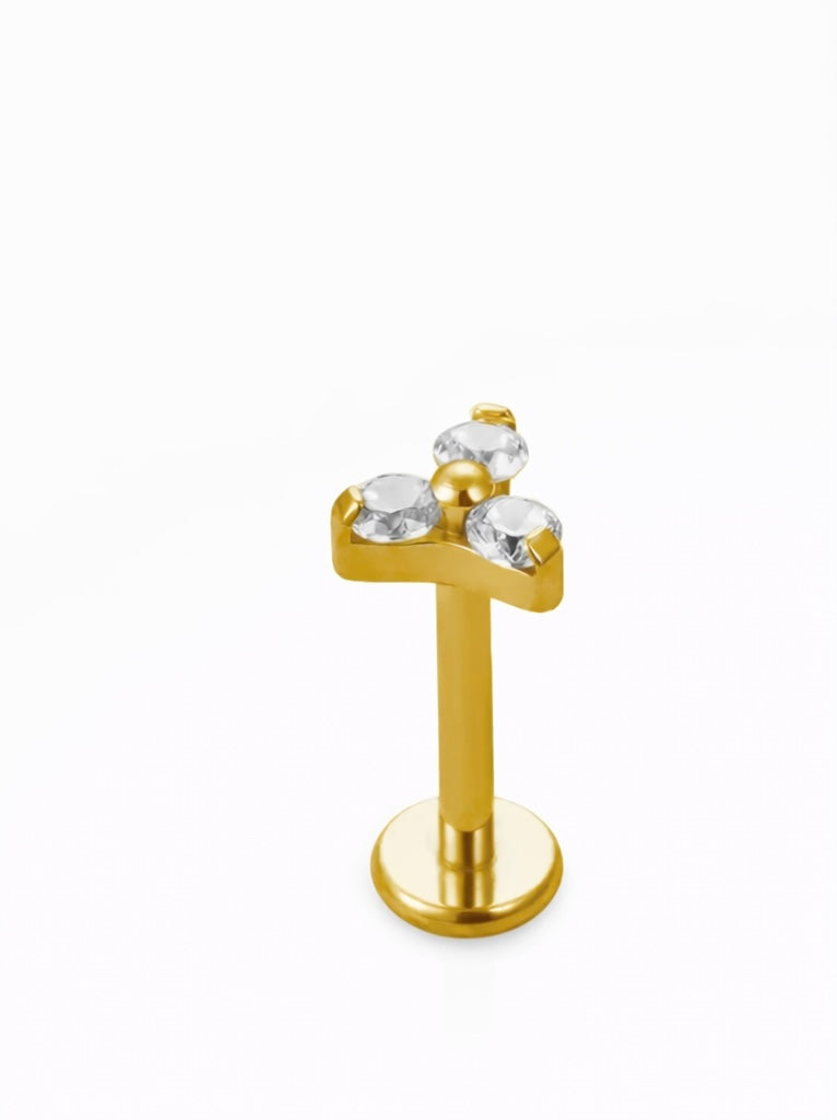 Titan Ohrstecker Trinity mit Zirkonia – Conch / Tragus / Flat Piercing (Gold) 0,9mm 4,5*5mm
