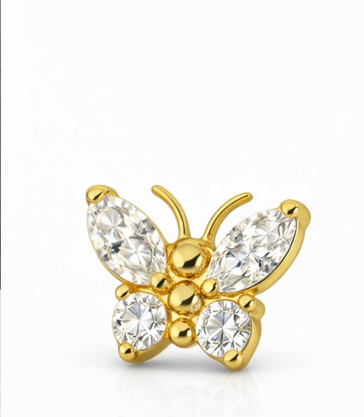 ✨ Titan Piercing mit Schmetterlingsmotiv – Gold & Silber