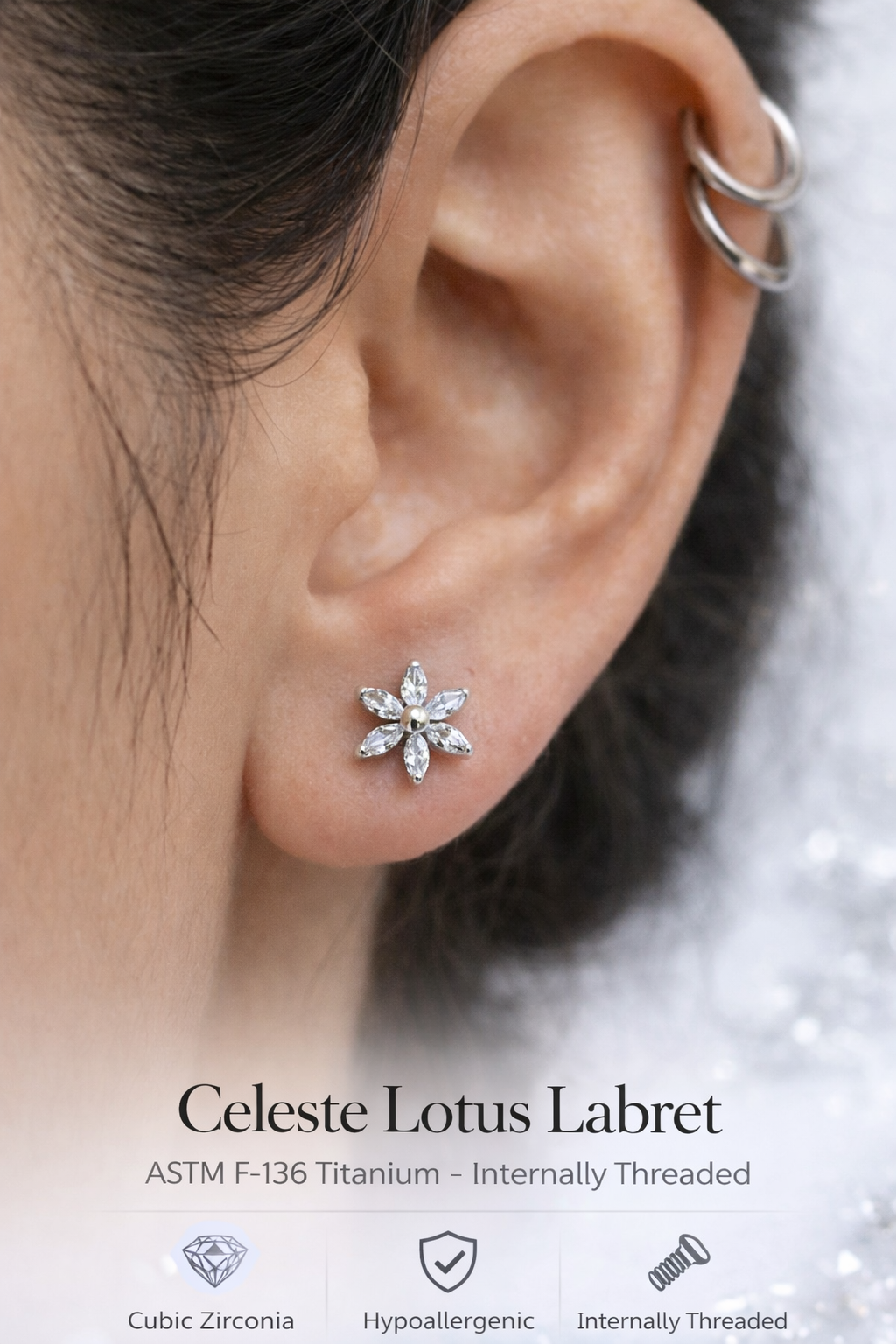 Celeste Lotus Labret – Titan (ASTM F-136) 1,2 x 6mm
