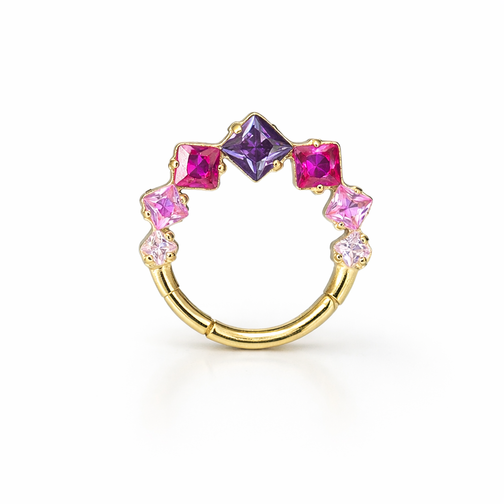 Titan Clicker 1,2 x 10 mm Gold – Multicolor Kristalle | Premium Piercing