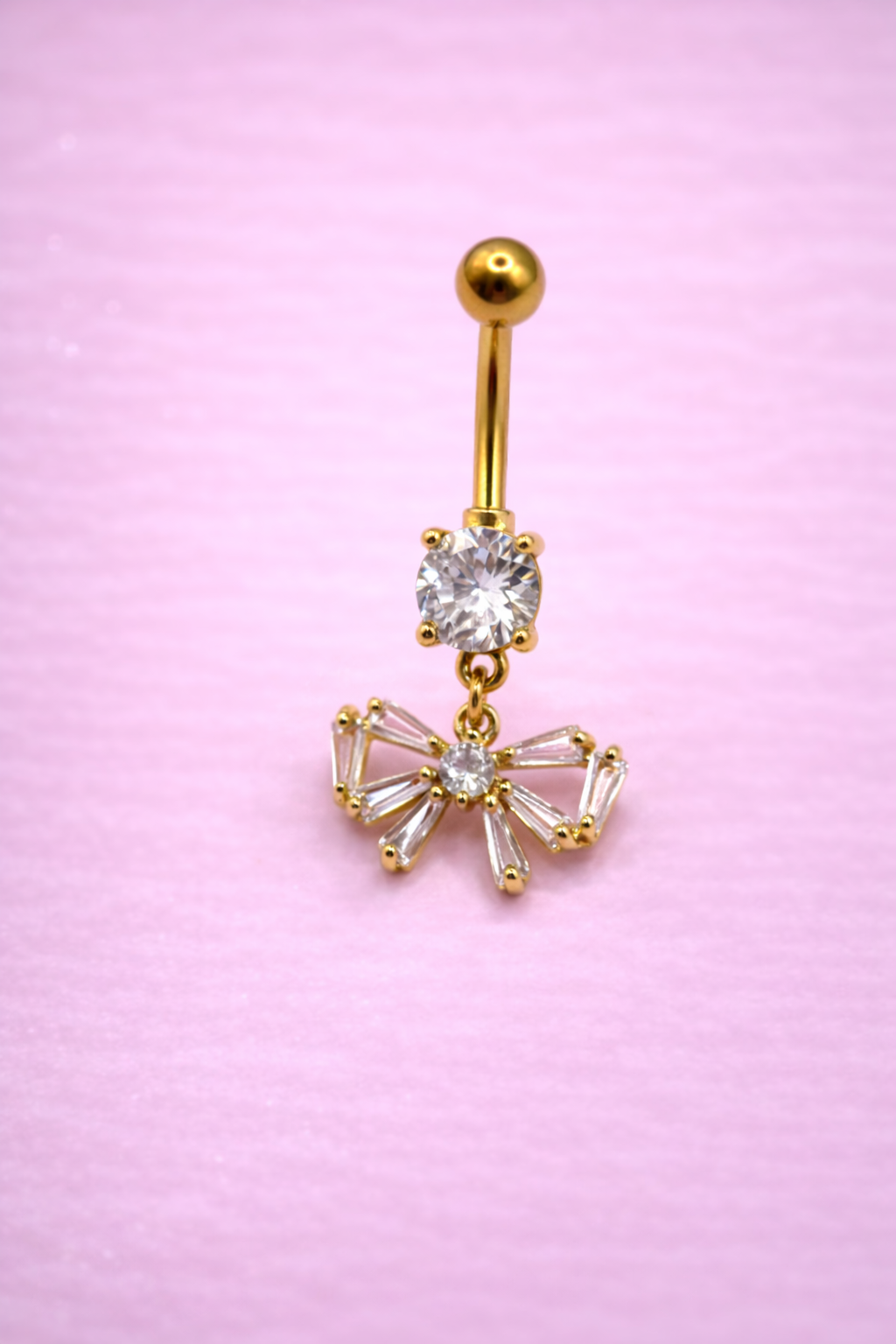 Bauchnabelpiercing aus chirurgischem Stahl – Zirkonia Schleife (Gold, Außengewinde) 1,6 x 10 mm