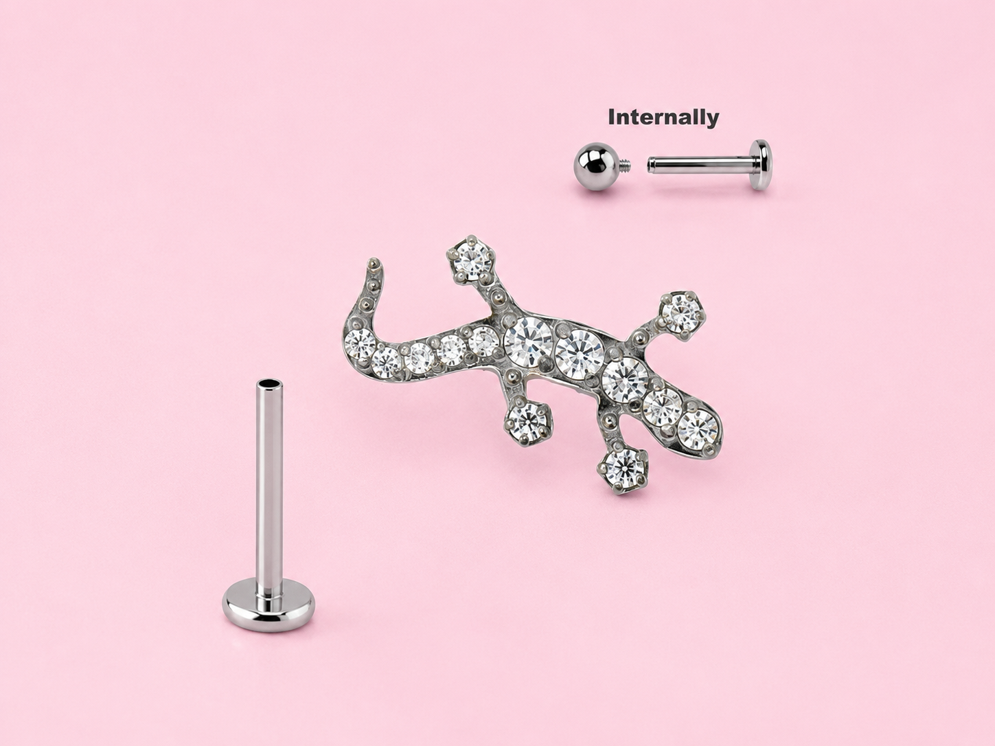 Titan Gecko Labret mit Zirkonia – Silberfarbenes Piercing für Flat, Helix & Lobe