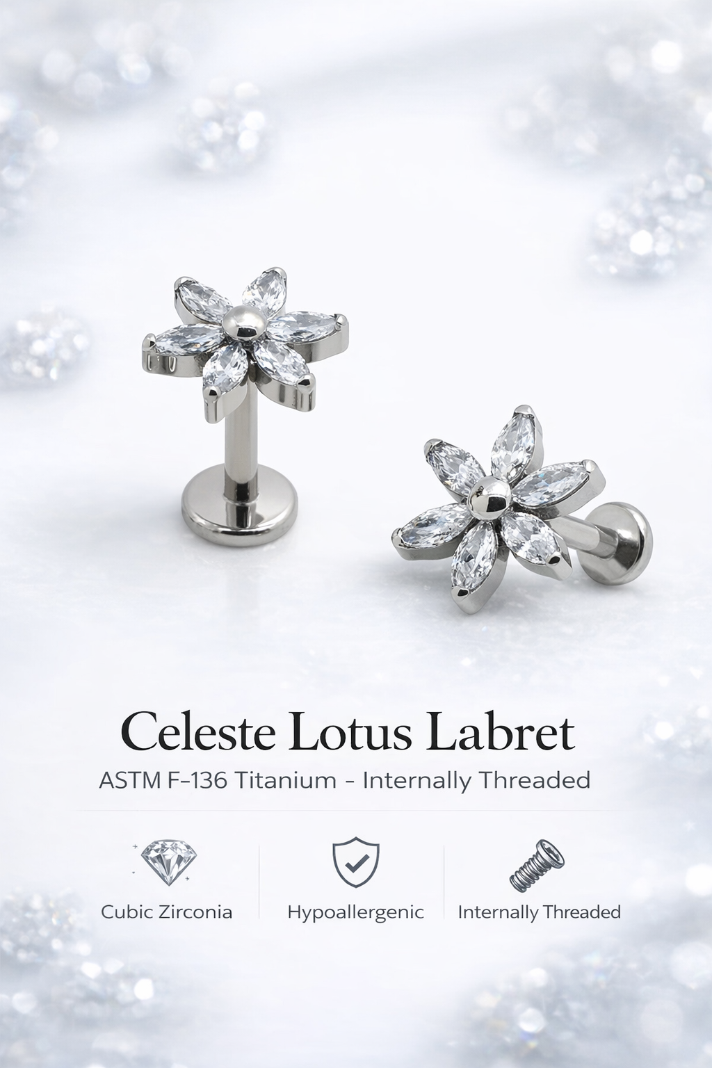 Celeste Lotus Labret – Titan (ASTM F-136) 1,2 x 6mm