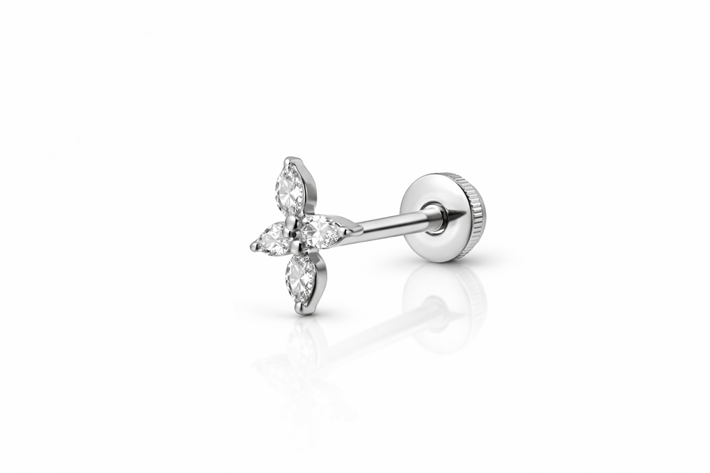 Titan Stecker Blume mit Zirkonia  - Tragus / Helix / Lobe /Conch  0,9+7,5*5mm Aufsatz