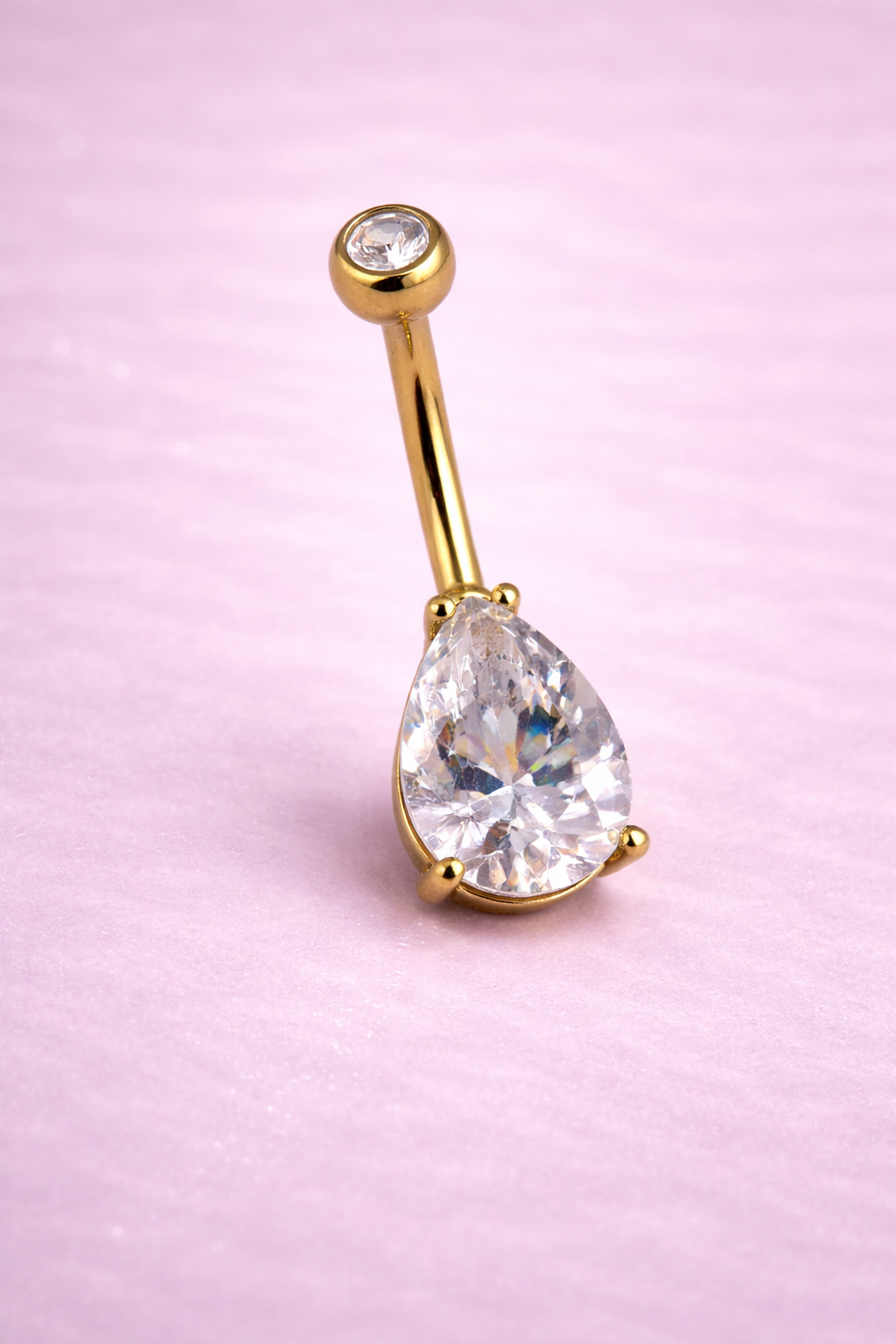 Bauchnabelpiercing aus chirurgischem Stahl mit Außengewinde – Tropfen Zirkonia (Gold) 1,6 x 10 mm