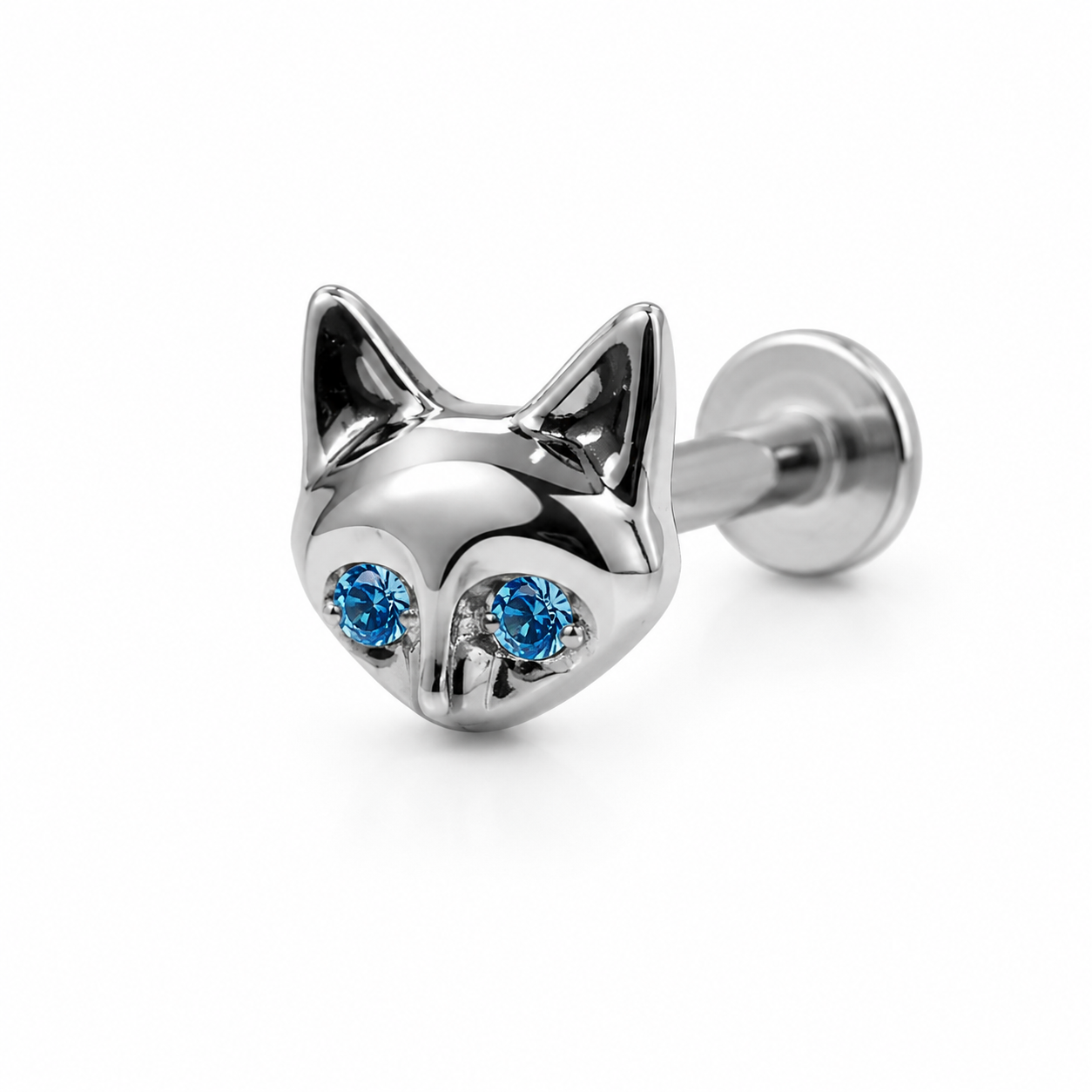 Titan Katzenkopf Labret mit blauen CZ-Augen – Internes Gewinde