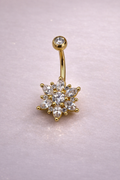 Goldenes Bauchnabelpiercing Blume mit Zirkonia – Chirurgischer Stahl & Außengewinde 1,6 x 10 mm