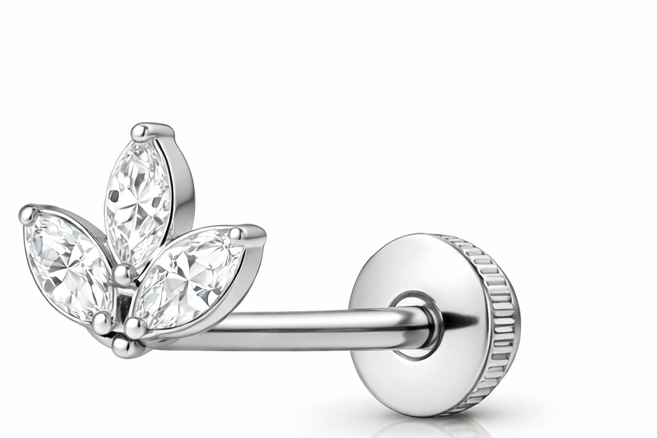 Titan Cartilage Piercing mit Zirkonia – Goldfarben, Blütenform ohne Anhänger