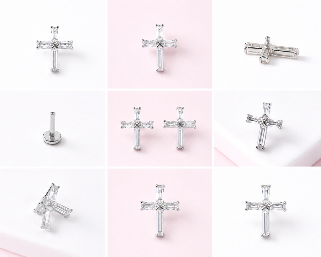 Titan Kreuz Piercing – Funkelnder Schmuck für Flat, Helix & Lobe