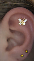 Titan Ohrstecker Schmetterling mit Zirkonia – Helix / Flat Piercing (Gold)