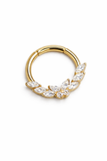 Titan Clicker Gold mit Marquise Kristallen – Elegant Leaf Design 1,2 x 10 mm