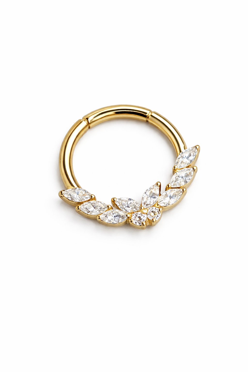 Titan Clicker Gold mit Marquise Kristallen – Elegant Leaf Design 1,2 x 10 mm