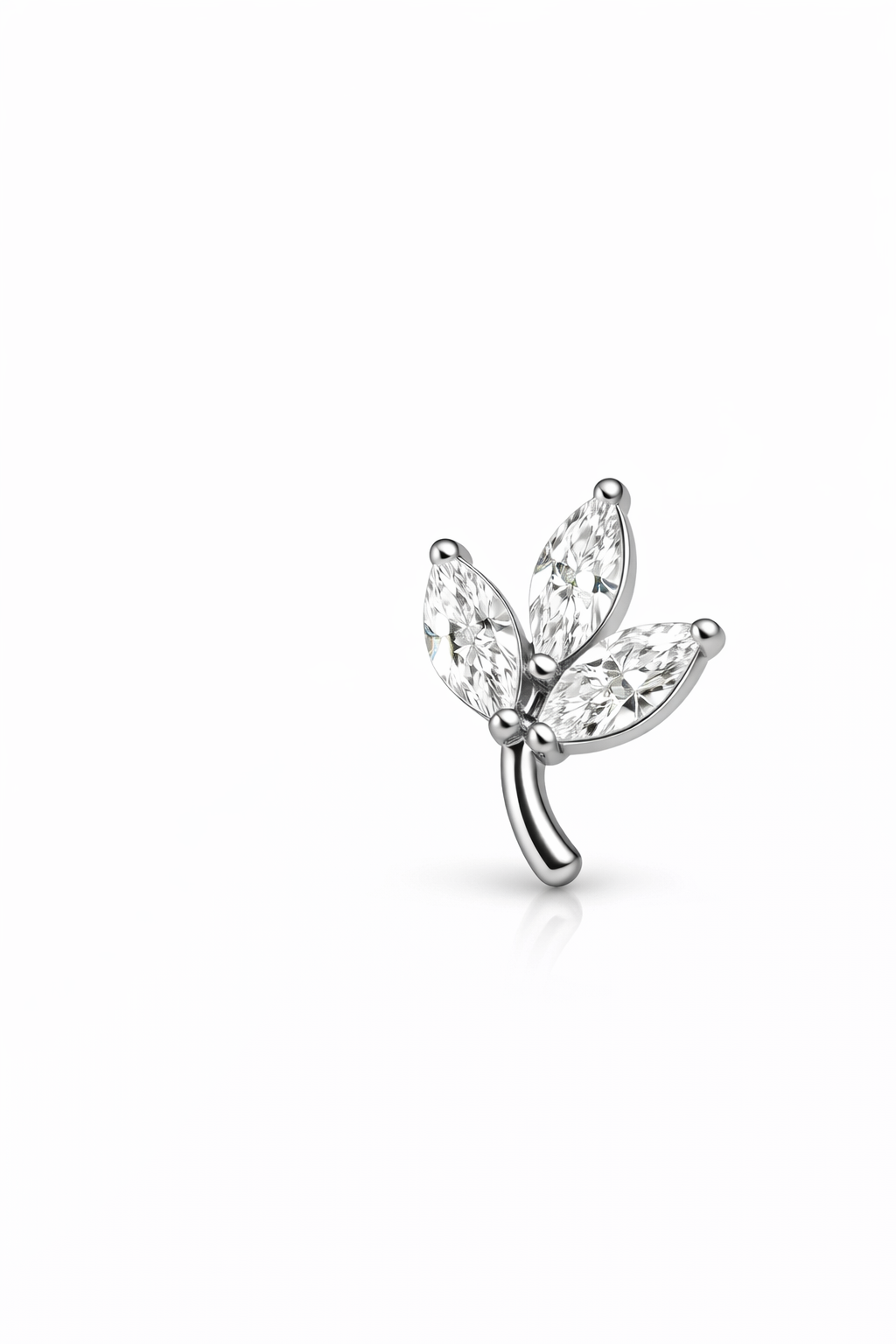 Titan Ohrstecker Blatt mit Zirkonia – Helix / Flat Piercing (Silber)