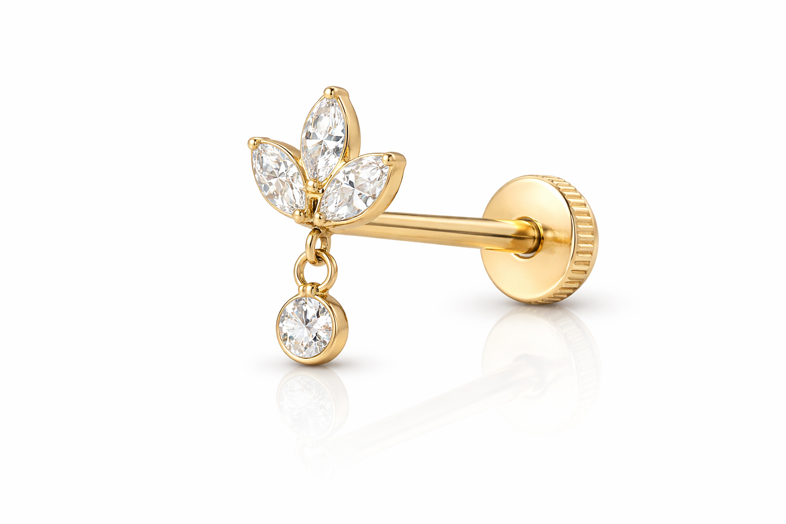 Titan Cartilage Piercing mit Zirkonia – Goldfarben, Blütenform