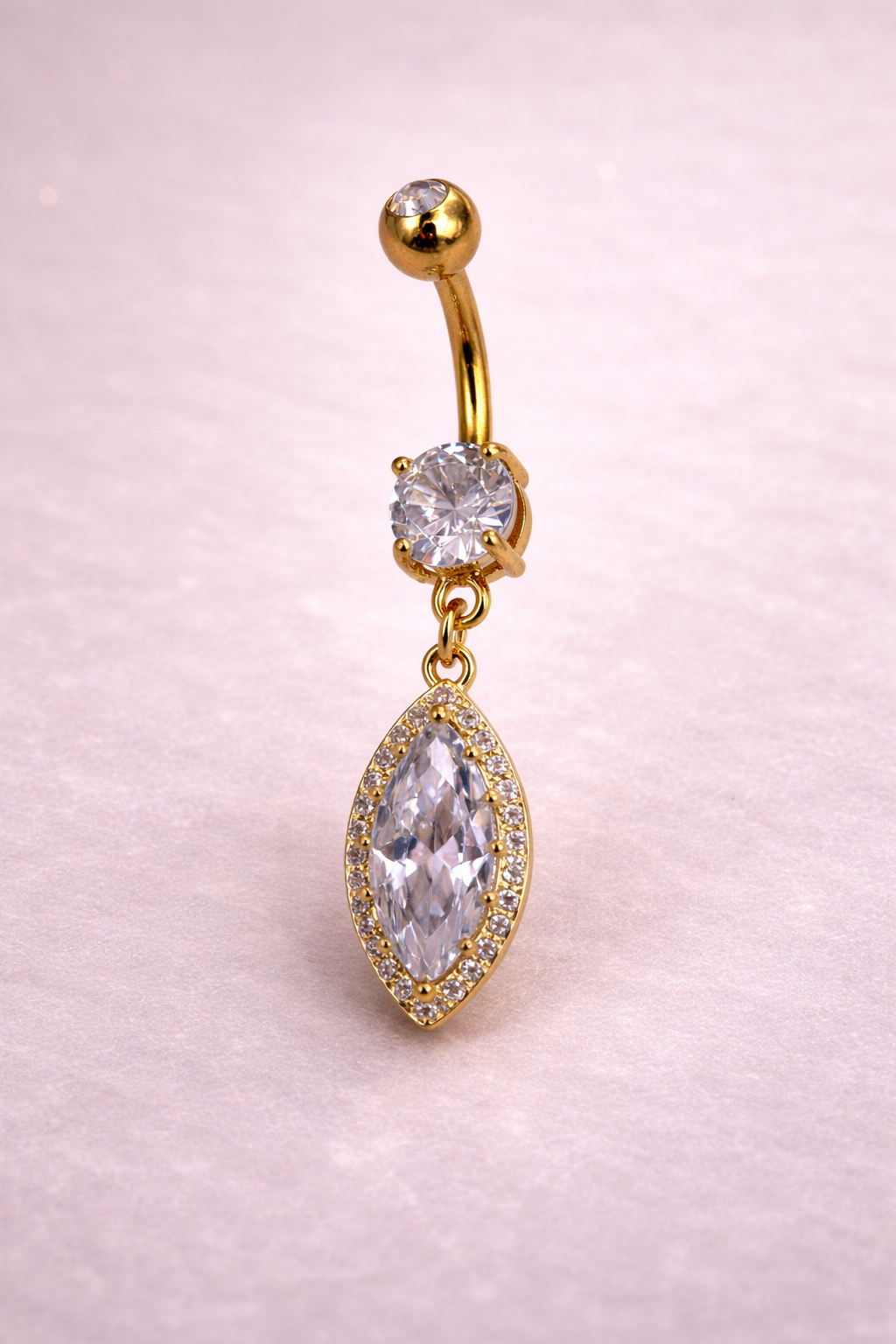 Goldenes Bauchnabelpiercing mit Tropfen-Anhänger & Zirkonia – Chirurgischer Stahl & Außengewinde 1,6 x 10mm